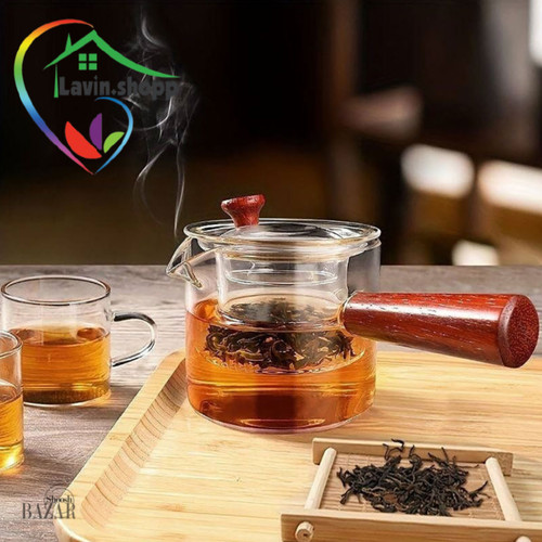 قوری دمنوش پیرکس صافی دار دسته چوب