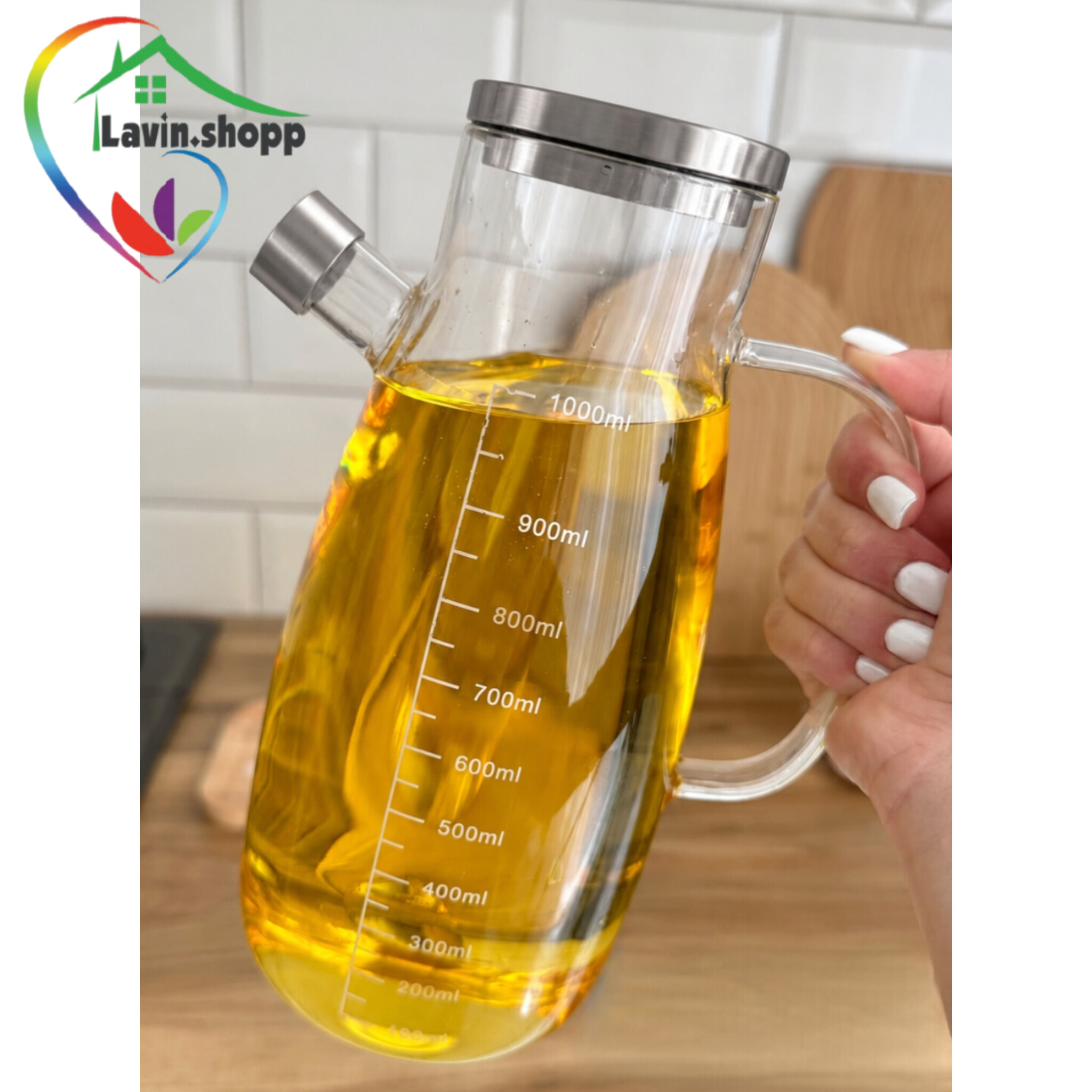 ظرف روغن پیرکس درب استیل / روغن ریز پیرکس